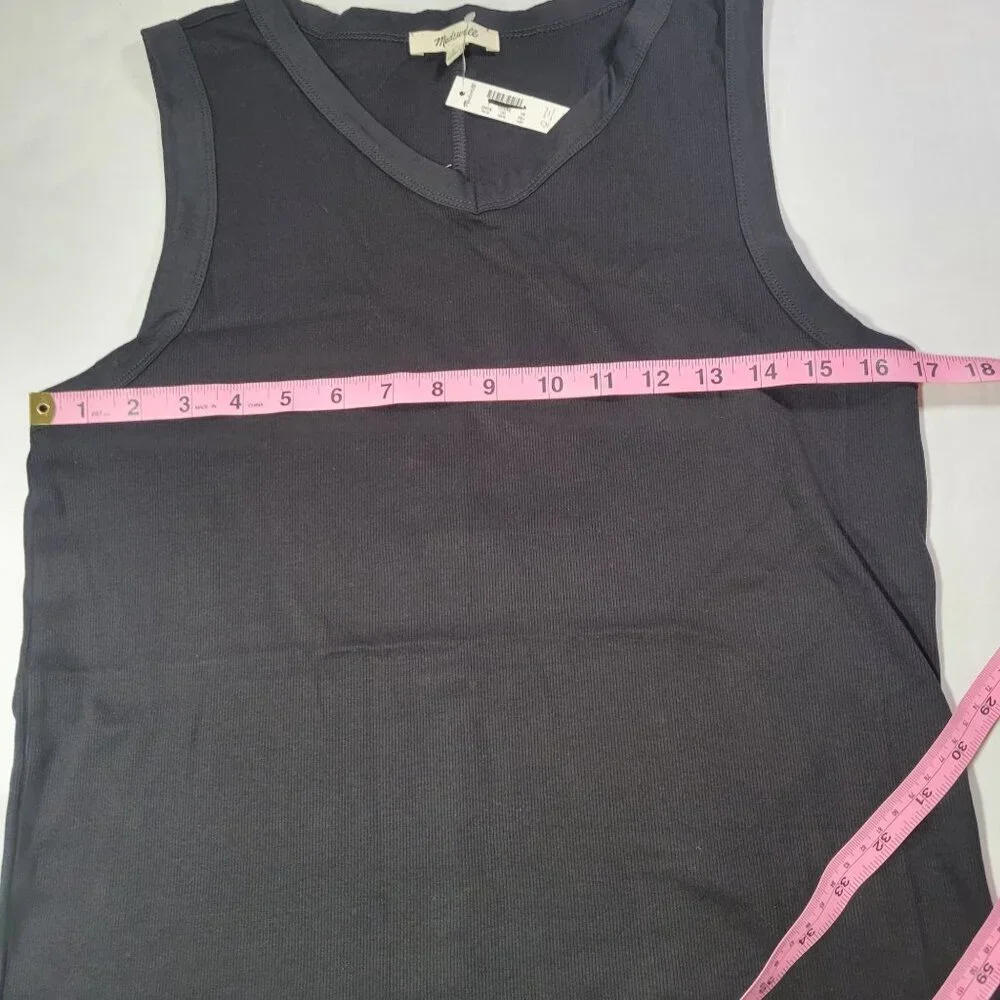 Madewell Black Generative Supima Cotton-Blend Sleeveless V-Neck Tank Top Size L - Picture 5 of 6